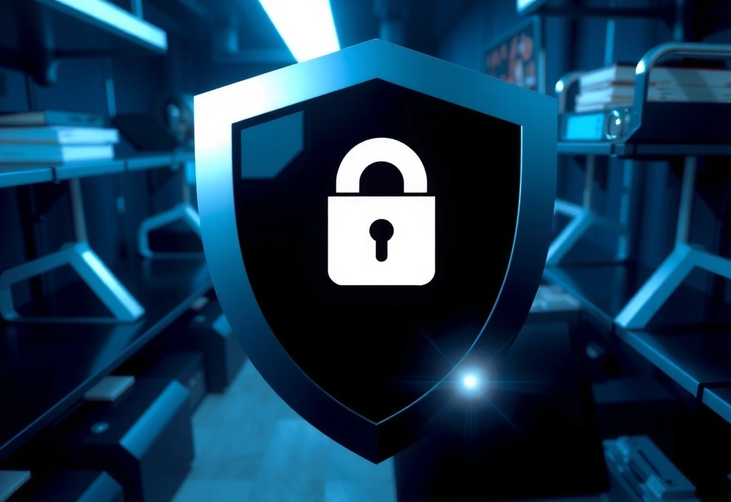 Ilustrace zabezpečení dat se štítem a zámkem